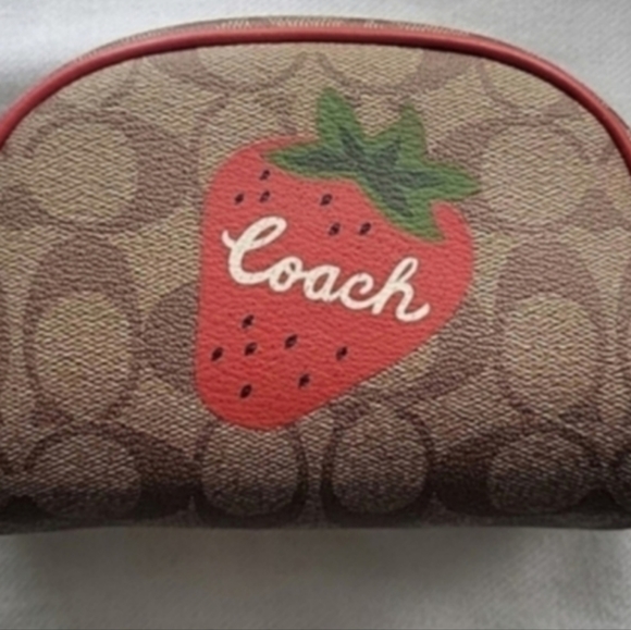 Coach Dome Cosmetic Case In Signature Canvas With Wild Strawberry - Picture 6 of 7